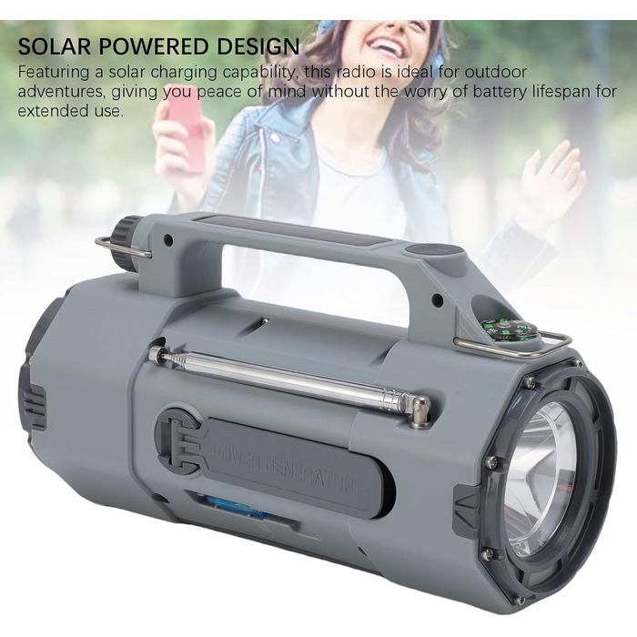 Сонячний радіоприймач з ручним заводом Cuifati Notofio 5000mAh з AM/FM/SW/VHF/WB NOAA, USB-C, Power Bank, SOS, ліхтарик для кемпінгу та виживання