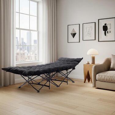 Ліжко похідне розкладне LEADZM з матрацом, 190x71x36 см, сталевий каркас, для кемпінгу, туризму та дому, чорне