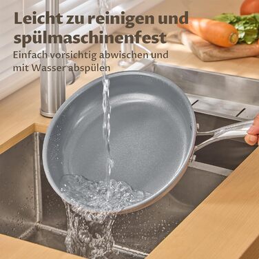 Набір сковорідок Induktion 5-ти частинний, антипригарне покриття, 20/24/28 см, молекулярно зв'язане дно, без PTFE, сумісний з усіма плитами, для духовки, сірий