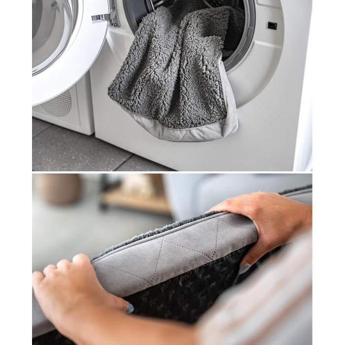 Ортопедичне ліжко для собак Lionto, 60x40x8 см, міцне лежання з м'яким плюшем, знімний та пральний чохол, водовідштовхувальне, підходить для собак та котів (L 91 x W 69 x H 8 см з нанесенням імені, сірий)