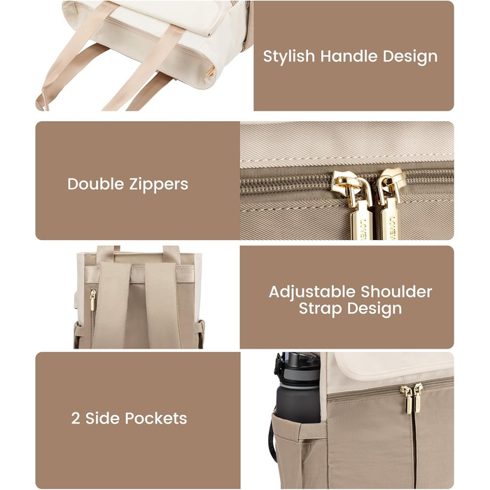 LOVEVOOK Рюкзак для жінок, великий, 15.6 дюймів, рюкзак для ноутбука, шкільний рюкзак для підлітків, водонепроникний, сумка для роботи, сумка-тоут 2 в 1, сумка для вчителя, рюкзак для подорожей, університету, бізнесу, бежевий хакі