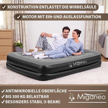 Надувне ліжко Miganeo Premium XL з електропомпою та антимікробним покриттям (203x152x46 см) | Макс. 300 кг