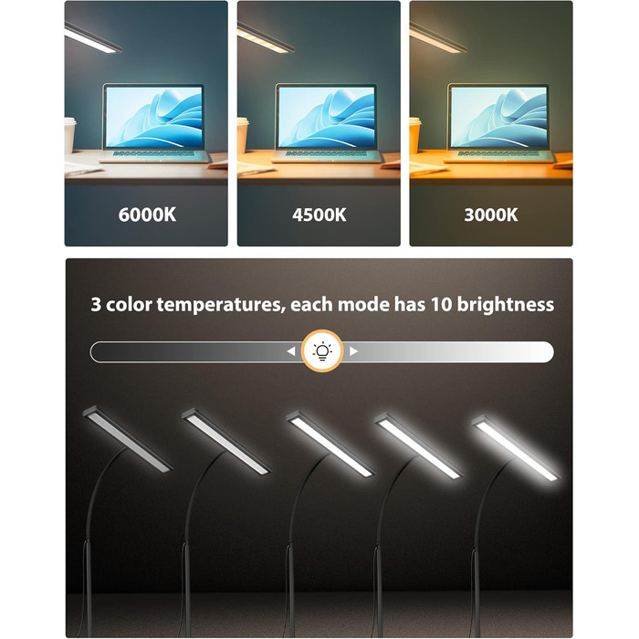 Настільна лампа 10W з регулюванням яскравості - 160 LED, USB-адаптер, 3 колірні температури, 10 рівнів яскравості, гнучкий 70см