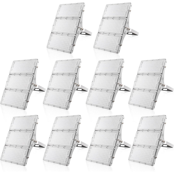 Ankishi LED Floodlights Outdoor, IP65 Waterproof, Super Bright 6500K Cool White Outdoor Light 30000LM Floodlight Spotlight for Sports Field, Garage, Garden, Backyard (Cool White, 10 PACK 300W)