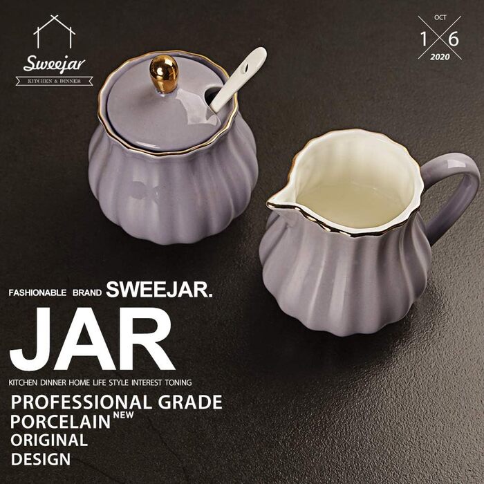 Sweejar Home Royal Ceramic Sugar and Creamer Set, 3-Piece Set with Cream Pitcher, Sugar Bowl, Sugar Set with Lid and Spoon (purple)