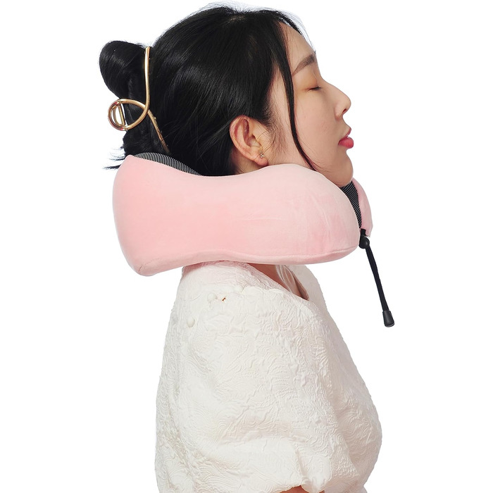 Подушка для шиї з піною пам'яті, 360-градусна підтримка голови, комфортна та легка, ідеальна для сну в літаку, авто, поїзді, автобусі та вдома, з чохлом (Рожева)