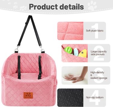 Автокрісло для собак: підняття для маленьких та середніх собак, Memory Foam, до 15.9 кг, знімний чохол