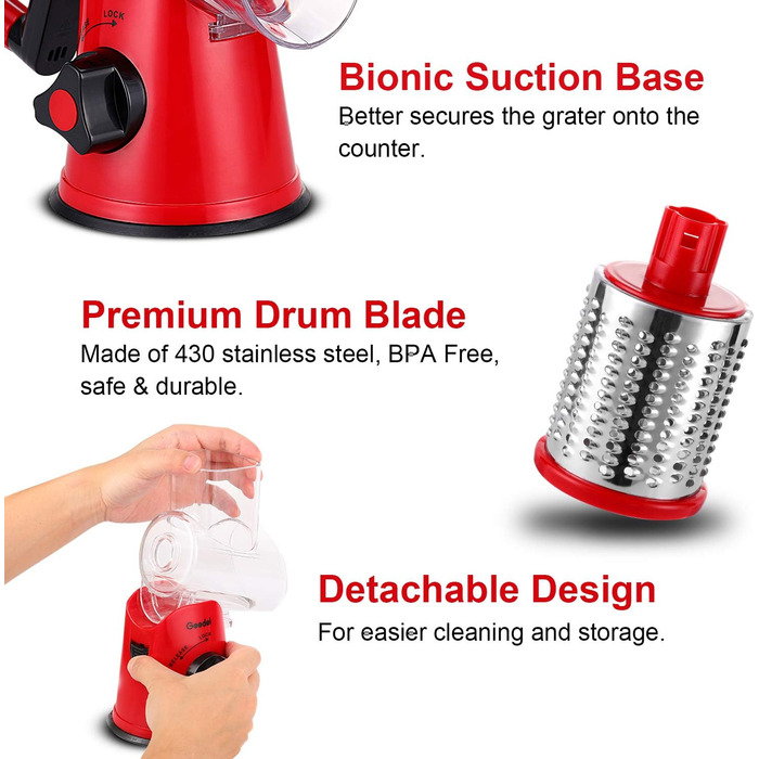 Трояк для овочів та сиру з 3 наборами терлок, червоний, 3 леза