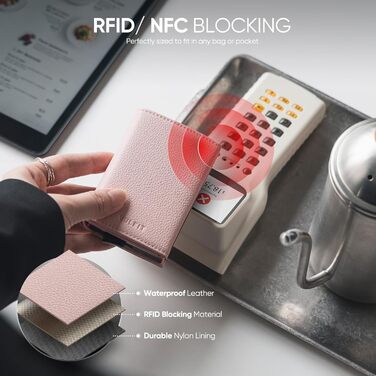Гаманець жіночий шкіряний VULKIT з RFID захистом, складний, автоматичний картхолдер, відділення для готівки, рожевий