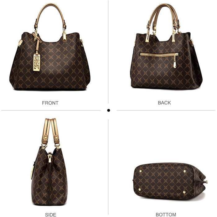 Сумка жіноча Nicole & Doris елегантна шопер середнього розміру з PU шкіри коричнева з брелоком