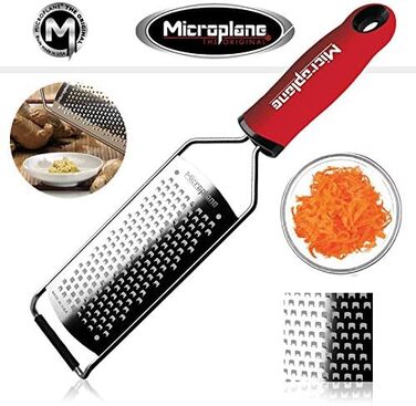 Терка Microplane для сиру, моркви, імбиру, кокосу та хріну, червона, з нержавіючої сталі - Made in USA