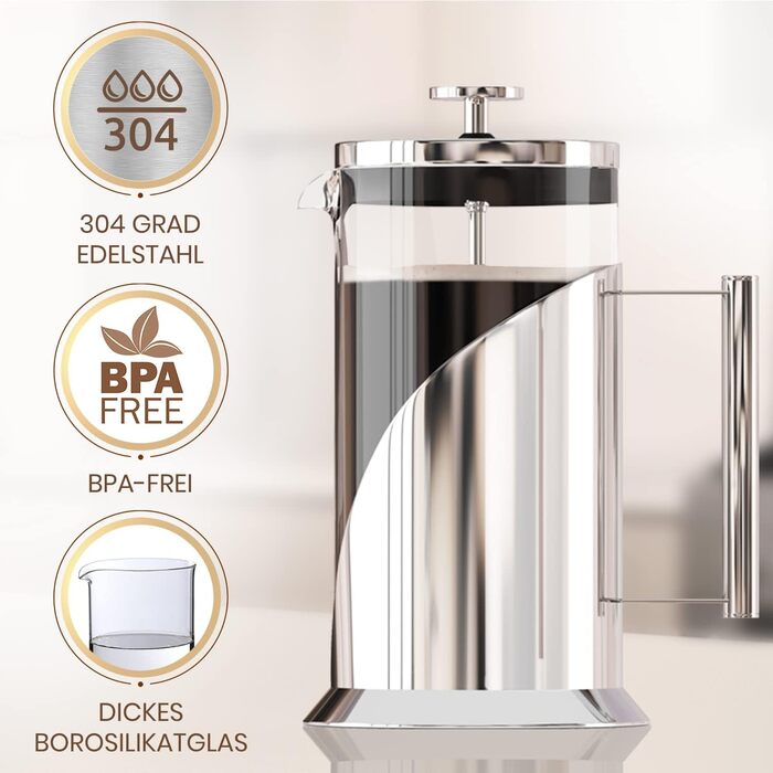 Cafe Du Chateau French Press Maker Electric Hot Water Dispenser, fast instant heating kettle with a transparent tank for water measurement, for tea, coffee, 2.17 l NutriChef, One Size, Black