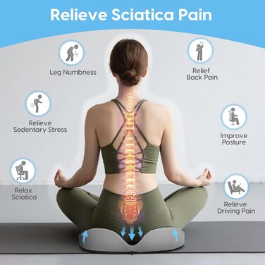 Подушка для сидіння DmTown з піною з пам'яті: ергономічна подушка для куприка, для полегшення болю в куприку та ішіасу, для геморою, для автомобіля, офісного крісла, інвалідного візка