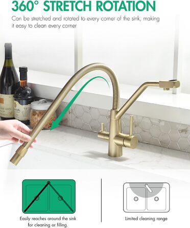 Змішувач кухонний з висувною лійкою 360°, з гальванічним покриттям 