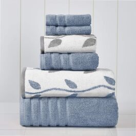 Amrapur Overseas Towel Set, 6-Piece, Dyed, Bio-Leaf Pattern, Jacquard/Solid, Ultra-Soft, 500 g/m², 100% Combed Cotton, Blue