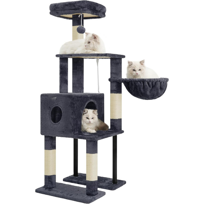 Котячий будиночок Heybly Kratzbaum HCT200SW (Сірий) - 125 см, з печерою, стійка, платформа, кошик