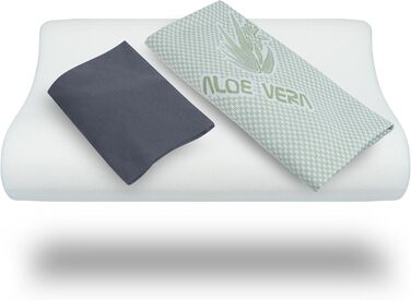 Black Forest Fox Camper Plaid Memory Foam Pillow Set with Orthopedic Neck Support, 1 Aloe Vera Cover & 1 Cotton Pillowcase, Grey | Oeko-TEX (Campovolo-Grey, Aloe-Vera Memory Foam Pillow & Grey Cover 30 x 50)