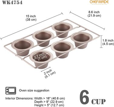 CHEFMADE Popover Pan, 6-Cup Non-Stick Yorkshire Muffin/Cupcake Baking Pan for Oven Baking (Champagne Gold)