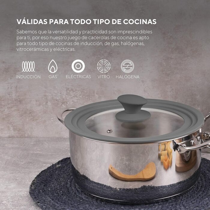 Набір сковорідок MasterPRO Foodies, 4 предмети: 20/24 см, з кришкою, з нержавіючої сталі, для всіх плит
