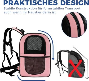 Рюкзак для собак та котів Apollo Walker - зручний та дихаючий, для подорожей та активного відпочинку (2-15 кг), рожевий