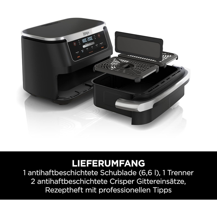 Фритюрниця Ninja FlexDrawer Air Fryer 6.6л, чорна, 6-в-1, без олії, Dual Zone, AF550EU