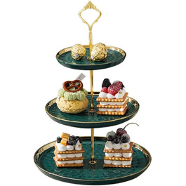 Підставка для капкейків та десертів з кераміки, 3-ярусна, зелена | Підставка для фруктів та тістечок