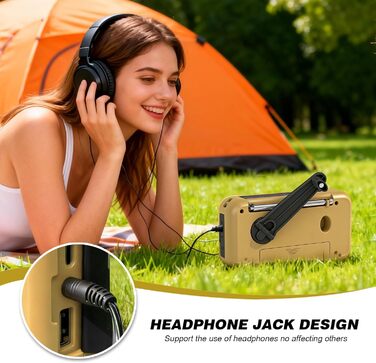 Радіоприймач Kurbelradio з підключенням навушників, AM/FM/SW, сонячне аварійне радіо, акумулятор 2000mAh, Power Bank, радіо на батарейках, будівельне радіо з приймачем світу, SOS ліхтарик для аварійного спорядження (297-Khaki)