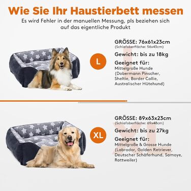 FURTIME Dog Bed - Medium Dogs, Dog Basket, Washable Dog Basket, Non-Slip Dog Beds, Fluffy Dog Mattress with Raised Edges, Soft Dog Sofa for Dogs Cat L(76x61x23cm) Black/Stars