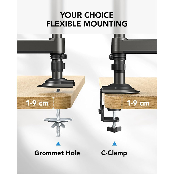Кріплення для монітора HUANUO - 2 монітори, 13-32 дюйми, для геймінгу, регулювання висоти, настінна, VESA 75/100mm