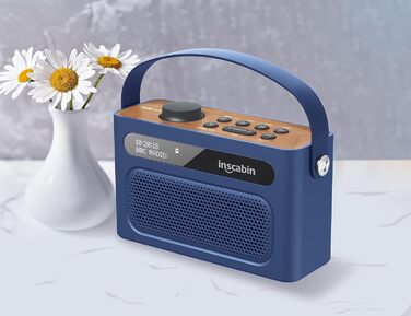 Inscabin M60: Портативне DAB/DAB+ FM-радіо з Bluetooth, подвійними динаміками та будильником (блакитний)