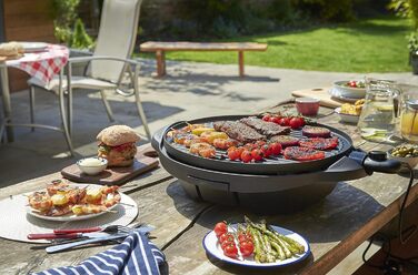 Електричний гриль George Foreman 2в1: напільний і настільний, для дому та балкона, круглий, 44,5 см, 2400 Вт, з термометром і піддоном для жиру, чорний