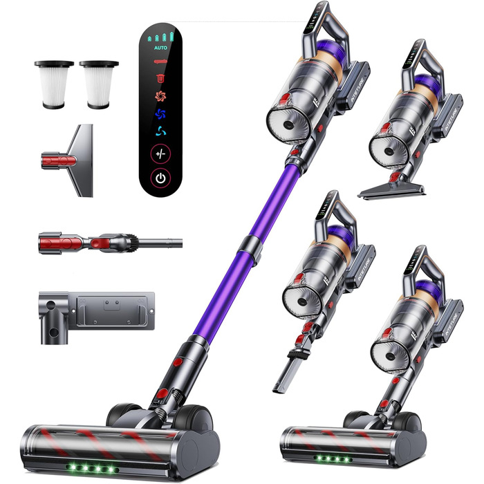 Бездротовий акумуляторний пилосос INTETURE 50KPa, 600W, 65 хвилин роботи, з док-станцією, автоматичний режим, сенсорний екран, антизаплутана щітка, для будь-яких поверхонь