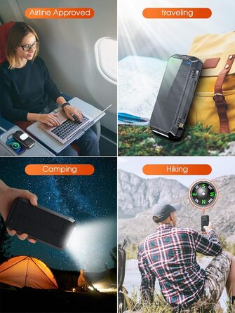 Портативний зарядний акумулятор Solar Powerbank 49800mAh з сонячною панеллю, PD 30W, USB-C, бездротова зарядка 15W, LED-індикатор, ліхтарик, 4 виходи, 2 входи, чорний