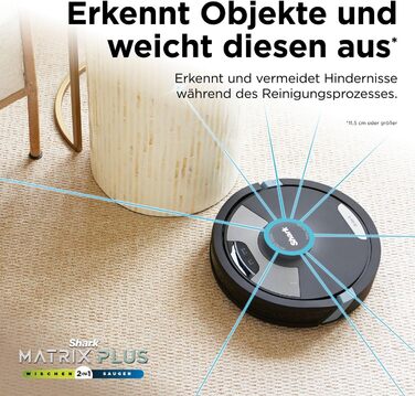 Робот-пилосос Shark Matrix Plus 2-в-1 з функцією миття та авто-збірником пилу, самоочищуючийся, для шерсті тварин, килимів та твердих підлог, 14,5 см, чорний