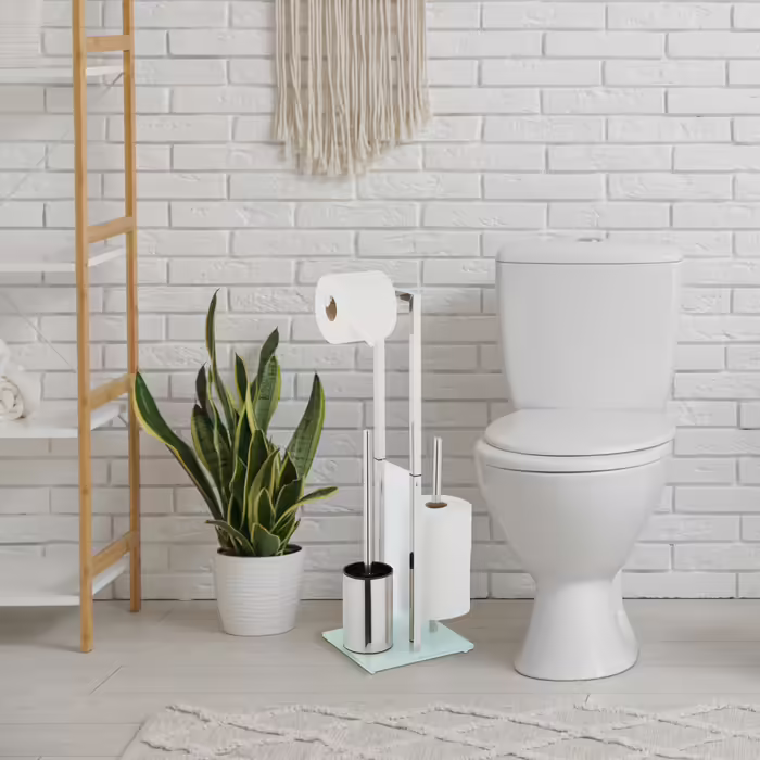 Relaxdays Standing Toilet Set, Stainless Steel & Glass