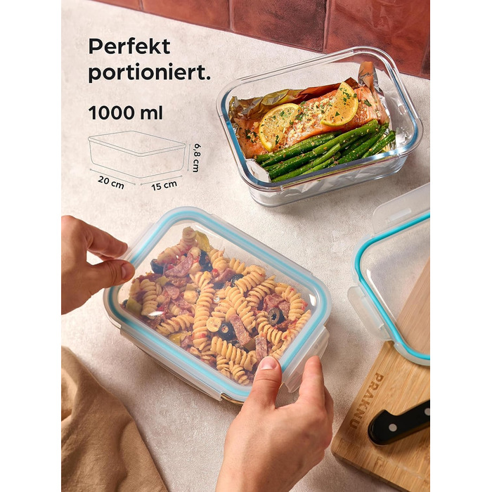Контейнери для зберігання продуктів Praknu 1000 мл (4 шт) - герметичні, штабельовані, BPA-free, для холодильника, морозилки та мікрохвильовки