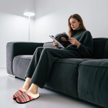 Тапочки жіночі зимові теплі з підкладкою з Memory Foam, плюшеві, м'які, антиковзні (42/43 EU, Червоні)