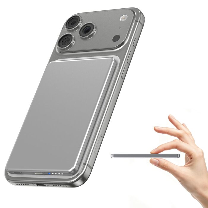 Power Bank MagSafe для iPhone 6000mAh: ультратонкий магнітний акумулятор 20W USB-C сірий