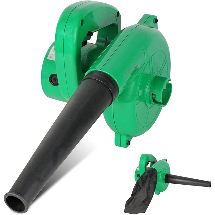 Fishtec - Mini Leaf Blower Electric - Reversible to Vacuum with Collection Bag - Cable Length 180 cm - 500 W - 40 cm - Green - Compact, Practical and Lightweight - Garden