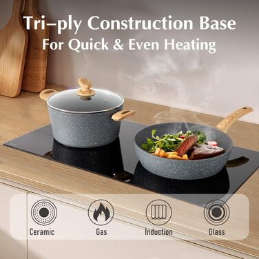 Набір посуду MAISON ARTS 12 предметів: каструлі та сковорідки з антипригарним покриттям, гранітне покриття, для індукційних плит та плиток