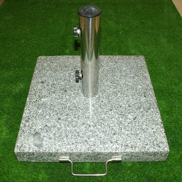 Dilego Nexos Umbrella Stand, Granite Umbrella Stand, Square 45x45cm, Approx. 25kg, Stainless Steel Tube Handle, Transport Wheels, Black-White-Grey