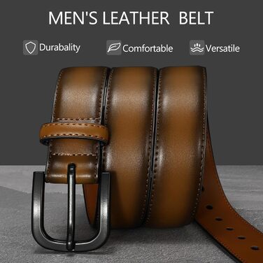 Чоловічий шкіряний ремінь VONMELLI без металу, TSA-сертифікований, для джинсів, з гіпоалергенною застібкою, розмір пояса 48-52