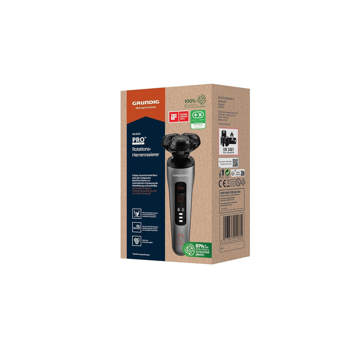 Електричний чоловічий бритва Grundig ProClub MS 8130 з технологією Titanium Blades та датчиком BeardCare, корпус з 61% переробленого пластику, Wet & Dry, темно-матове хромоване/червоно-чорне/титанове покриття