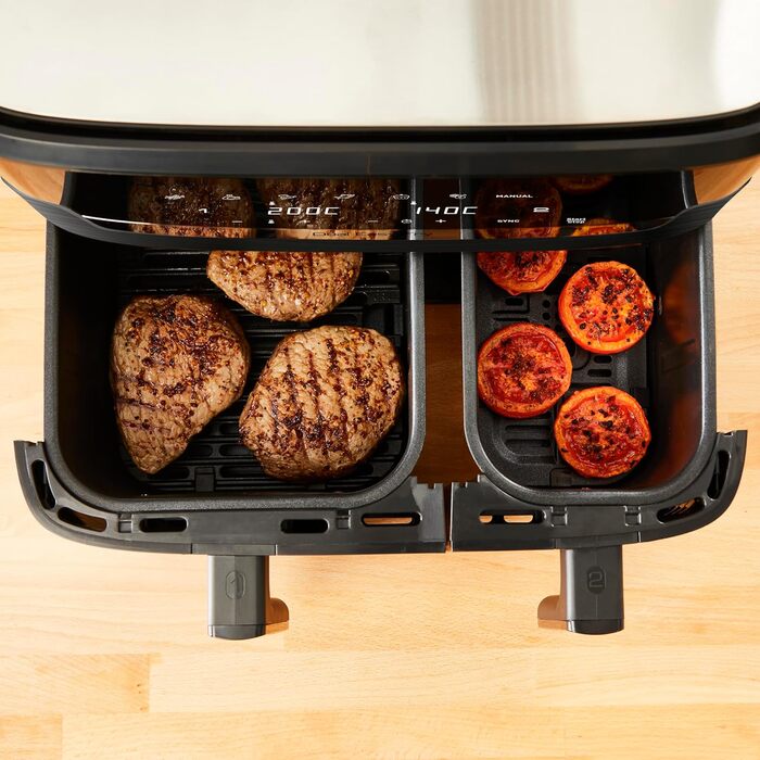 Tefal EY9018 Dual Easy Fry Double Chamber Air Fryer | 5.2/3.1 L Capacity | two independent drawers | 7 automatic programs | energy-saving | Black Dual 8.3L Black