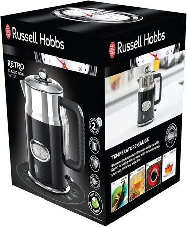 Електричний чайник Russell Hobbs 1.7л, 2400W, Retro, Чорний & полірована нержавіюча сталь