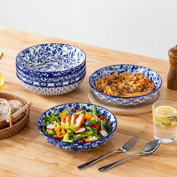 Набір кавових чашок з блюдцями Vancasso Cappuccino SELENE 6шт, 240мл, блакитно-білий вінтаж, високоякісний фарфор, для миття в посудомийній машині та використання в мікрохвильовці