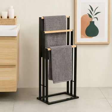 Стійка-вішак для рушників у стилі лофт, 3 рівні, чорний бамбук, органайзер для ванної кімнати