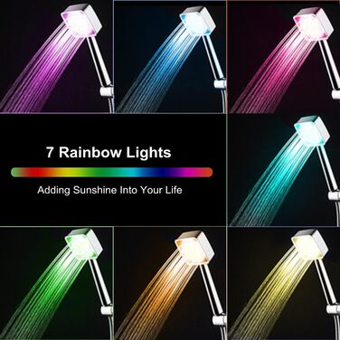 JINYOMFLY LED Shower Head with Lights, Shower Head with LED Lighting, 15CM Shower Head Color Changing, 3 Shower Modes Shower Sprinkler Light, Shower Head Light with Liquid Silicone Nozzle (Square)