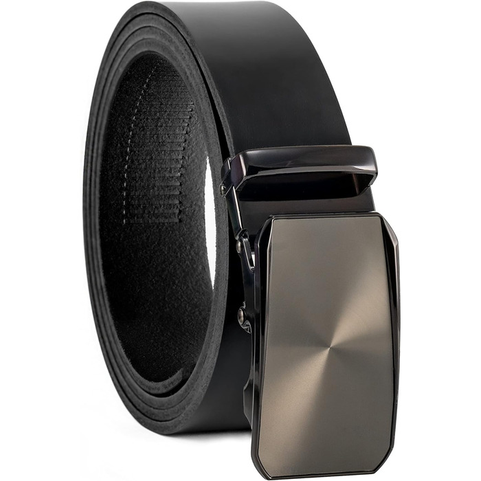 Чоловічий шкіряний ремінь Volmer ATG 07-blk-bologna з автоматичною застібкою та пряжкою | Ширина 35 мм, довжина 125 см, регульований | Чорний колір