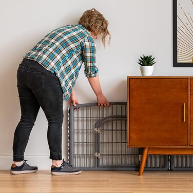 Лейс для собак Iris USA з дверцятами, 61 см, для цуценят та маленьких собак, безпечний, простий монтаж, зручне зберігання, регульований, гумові неслизькі ніжки (Темно-сірий, 61 см висота – 4 панелі)